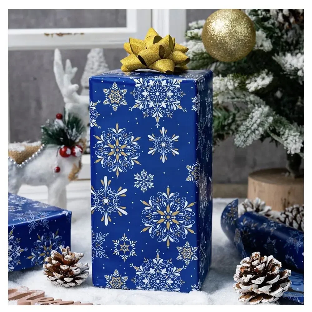 Christmas Wrapping Paper Roll Blue Snowflake 17” x 33ft Holiday Gift Wrap New